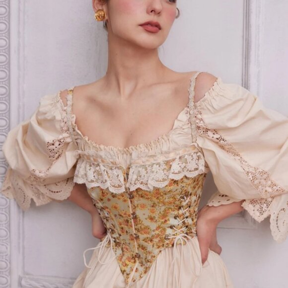 LaceMade Tops - LaceMade Van Gogh Floral Sunflower Corset - TWICE Moonlight Sunrise Cottagecore